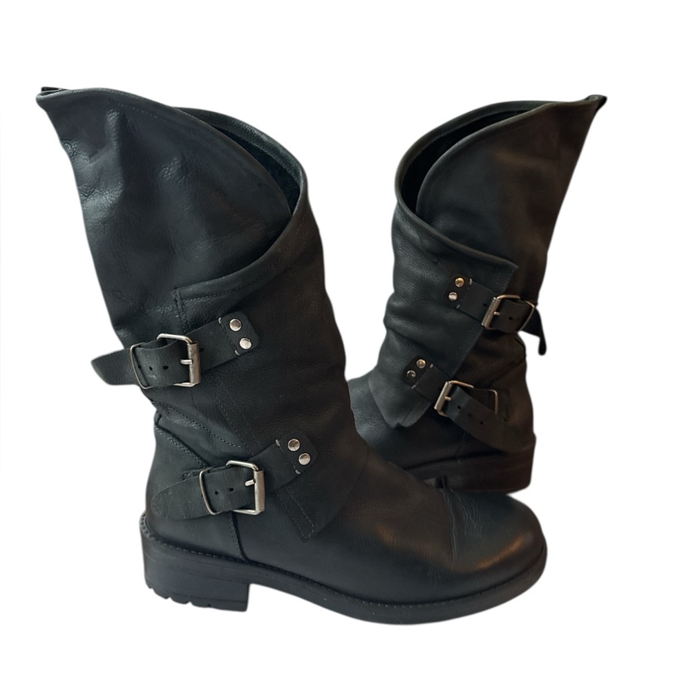 Black Buckle Combat Boots for Women - Picture 2 of 7